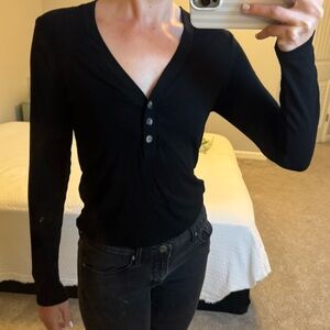 Banana Republic Black Long Sleeve Top with Button Detail